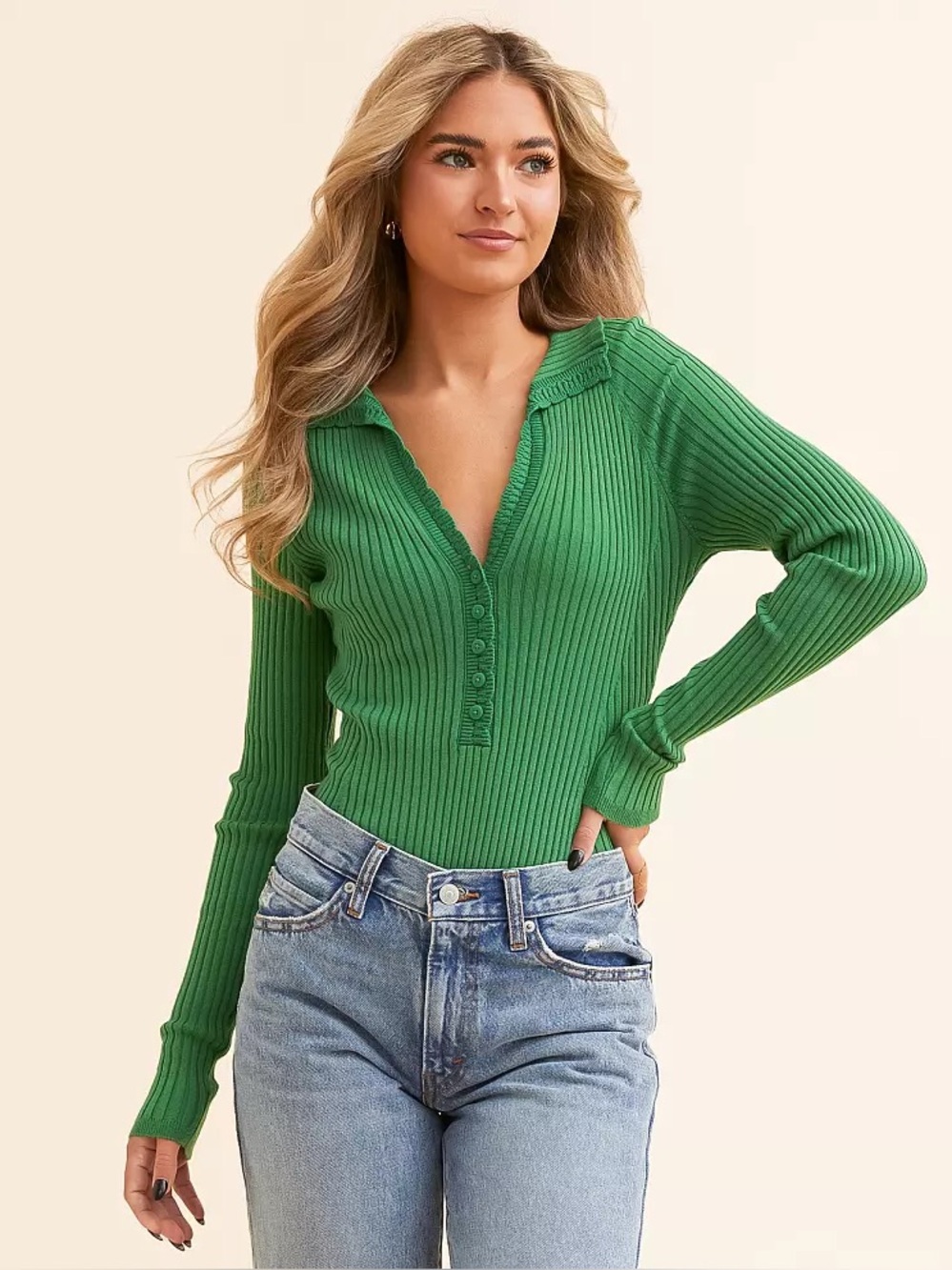 Intimately Free People Ready For it Henley Bodysuit Kelly Green Medium